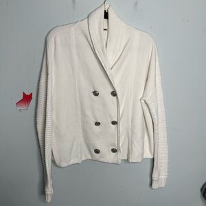 Free People Double Breasted Cardigan Sweater White Cotton Knit Size Small